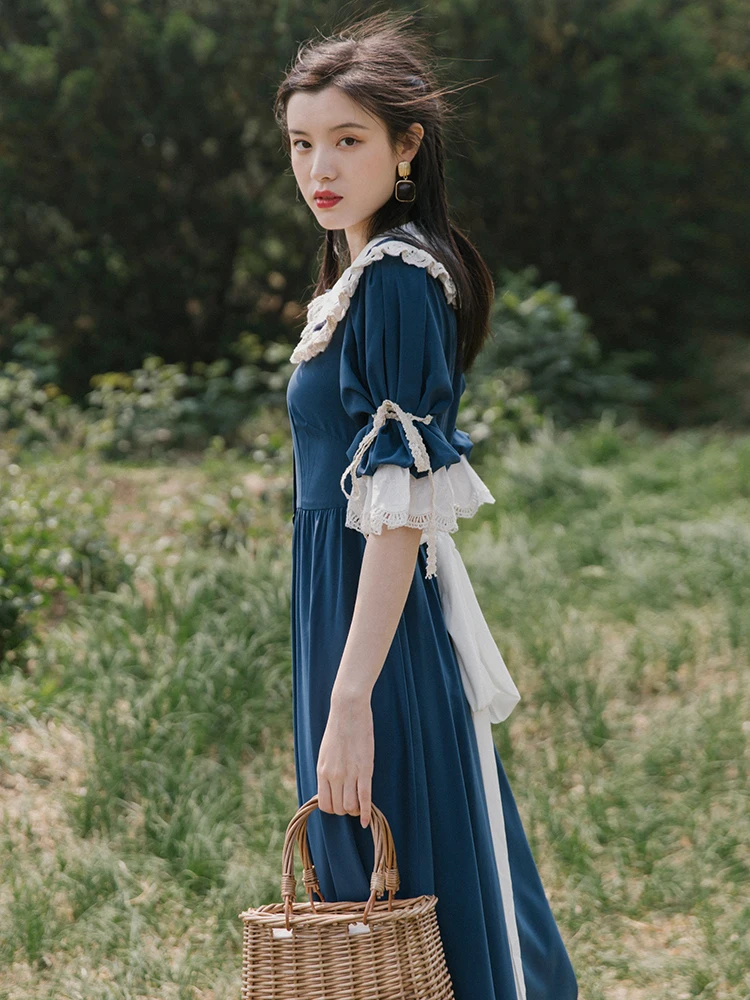 2019 новые модные женские платья французский суд Ретро Девушка Питер Пэн воротник
