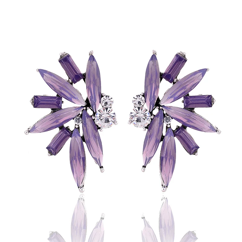 opal purple LUBOV благородный фиолетовый кристалл камень кулон трендовые длинные серьги цветок геометрические висячие серьги трендовые женские вечерние ювелирные изделия - Окраска металла: opal purple