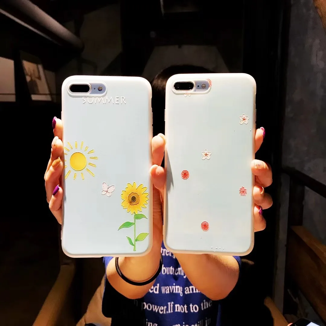 Мультфильм для iPhone X цветок подсолнечника 7 8 Plus Silicon Case 6 6s плюс мягкий