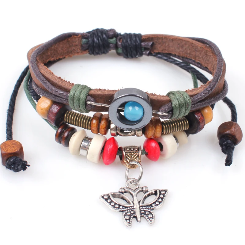 Браслет pulsera из натуральной кожи с подвеской-бабочкой ручной работы регулируемые