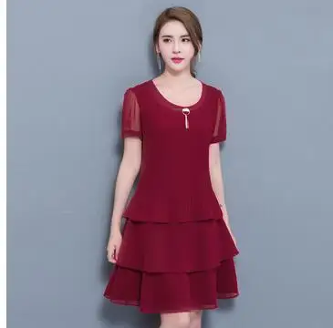 wine red LA MAXPA Новое поступление женское летнее платье элегантные женские вечерние коктейльные платья с оборками размера плюс 4XL свободное шифоновое однотонное платье - Цвет: wine red