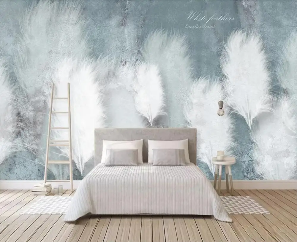 

Пользовательские 3D Настенные обои, Современные Простые Модные перьевые маленькие свежие скандинавские ТВ-фоны, живопись декоративная карт...