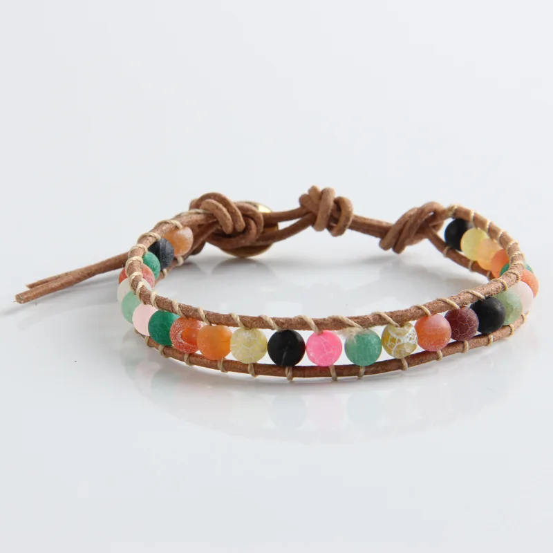 Мода Boho каменные бусы Браслеты для Для женщин красочные камень с одного кожа