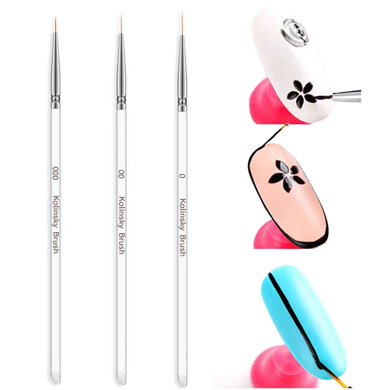 

3 Size Nail Brush Nail Art Dotting Pen Acrylic Rhinestone Crystal 2 Way UV Gel Painting Manicure Tool Drawing Liner Flower Brush