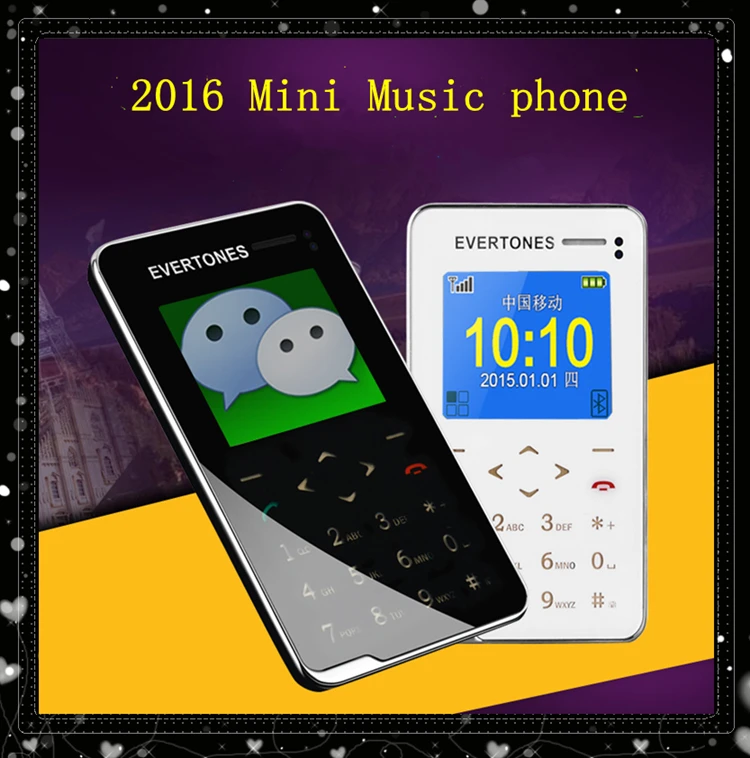 2016 Evertones V5 Мини музыкальный мобильный телефон 1.8 &quotУльтра Тонкий AIEK сенсорный