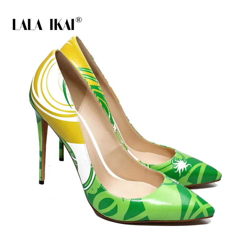 green LALA IKAI/женские модные туфли-лодочки из искусственной кожи; пикантные Свадебные Вечерние туфли на очень высоком каблуке; Zapatos De Mujer XWC3901-4 - Цвет: green