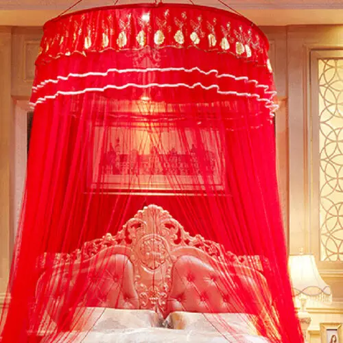 2019 Мода Красный Сатин Корона кровать с противомоскитной сеткой один полиэстер