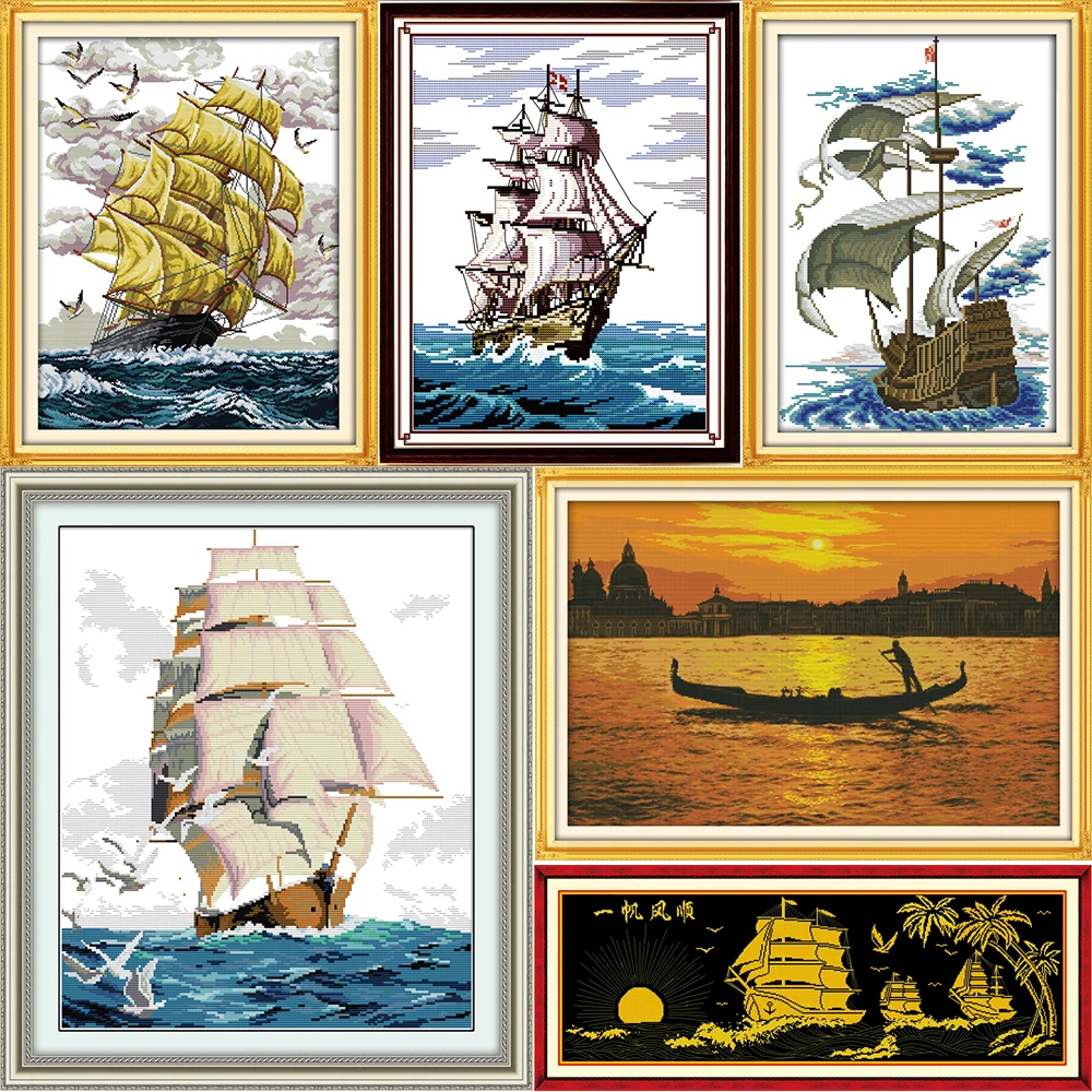 

Joy sunday Sail beauty of the river sea Counted Cross Stitch Kits Cross-stitch set Embroidery Needlework