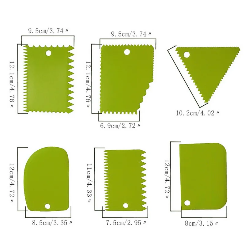6pcs green 3, 6 штук в партии, Fondant(сахарная) гладкой Сглаживание Инструмент для края торта гладкой скребок крем отделочных работ Fondant(сахарная) Инструменты сделай-сам торт полировщик - Цвет: 6pcs green