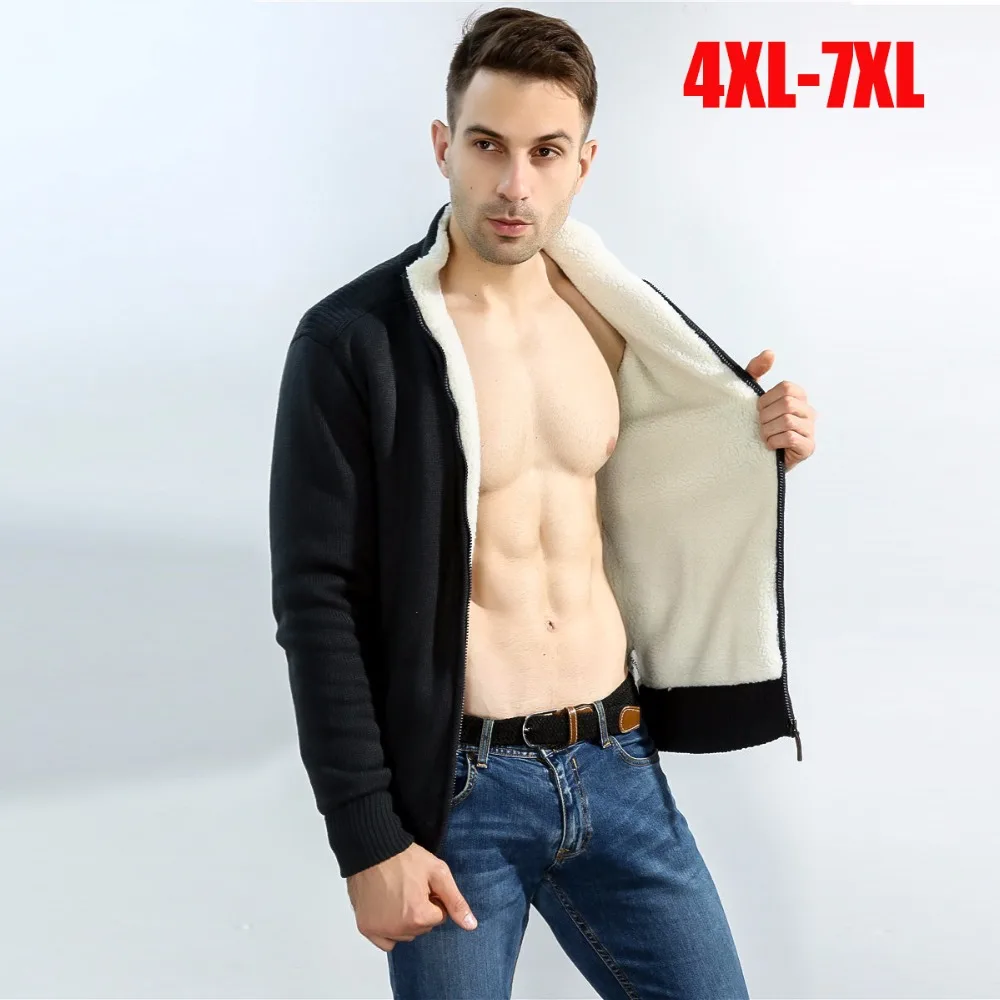 Мужской кардиган размера плюс 4XL-7XL пальто-свитер зимнее плотное пальто с овечьей