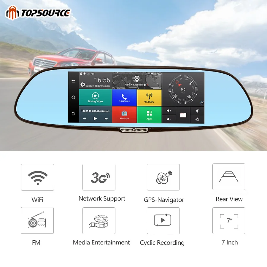 Автомобильный видеорегистратор TOPSOURCE Android 3G Bluetooth с двумя объективами зеркало