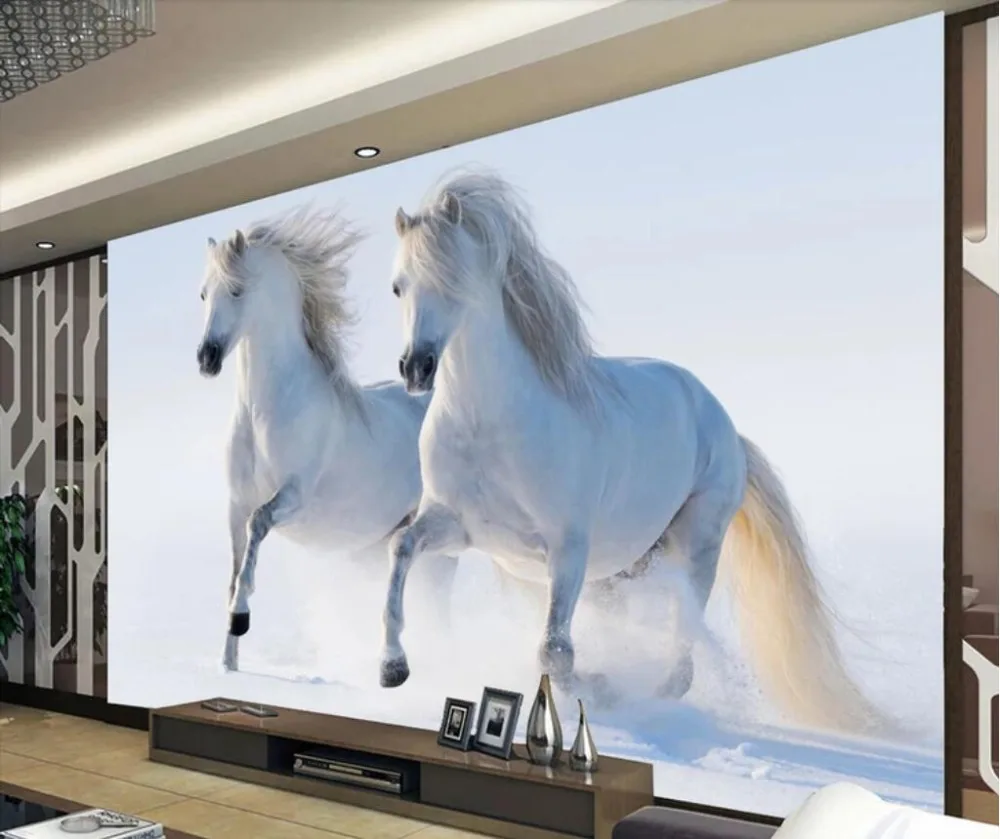 Beibehang пользовательские обои 3D лошадь белая лошадь Большая фреска фон Континентальный спальня стена задний диван обои