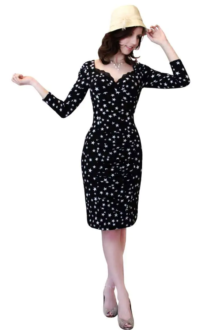 Осень 2016 женское облегающее платье с принтом звезд стиль знаменитостей спандекс