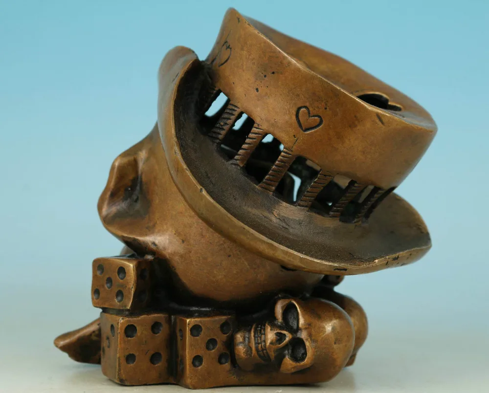 ymying Details about ashtray Ancient Chinese Old Bronze Hand Carved Human Skeleton Dice Statue Pot | Дом и сад