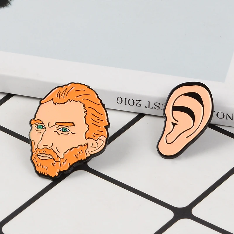 

Vincent van Gogh and Ear Pins Cartoon Artist Painter Brooch Enamel pin Lapel pins Badge Cultural icons Jewelry Gift for Friends