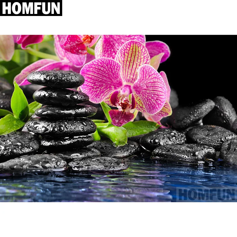 Алмазная живопись HOMFUN A06636 картина Орхидея с квадратными/круглыми стразами