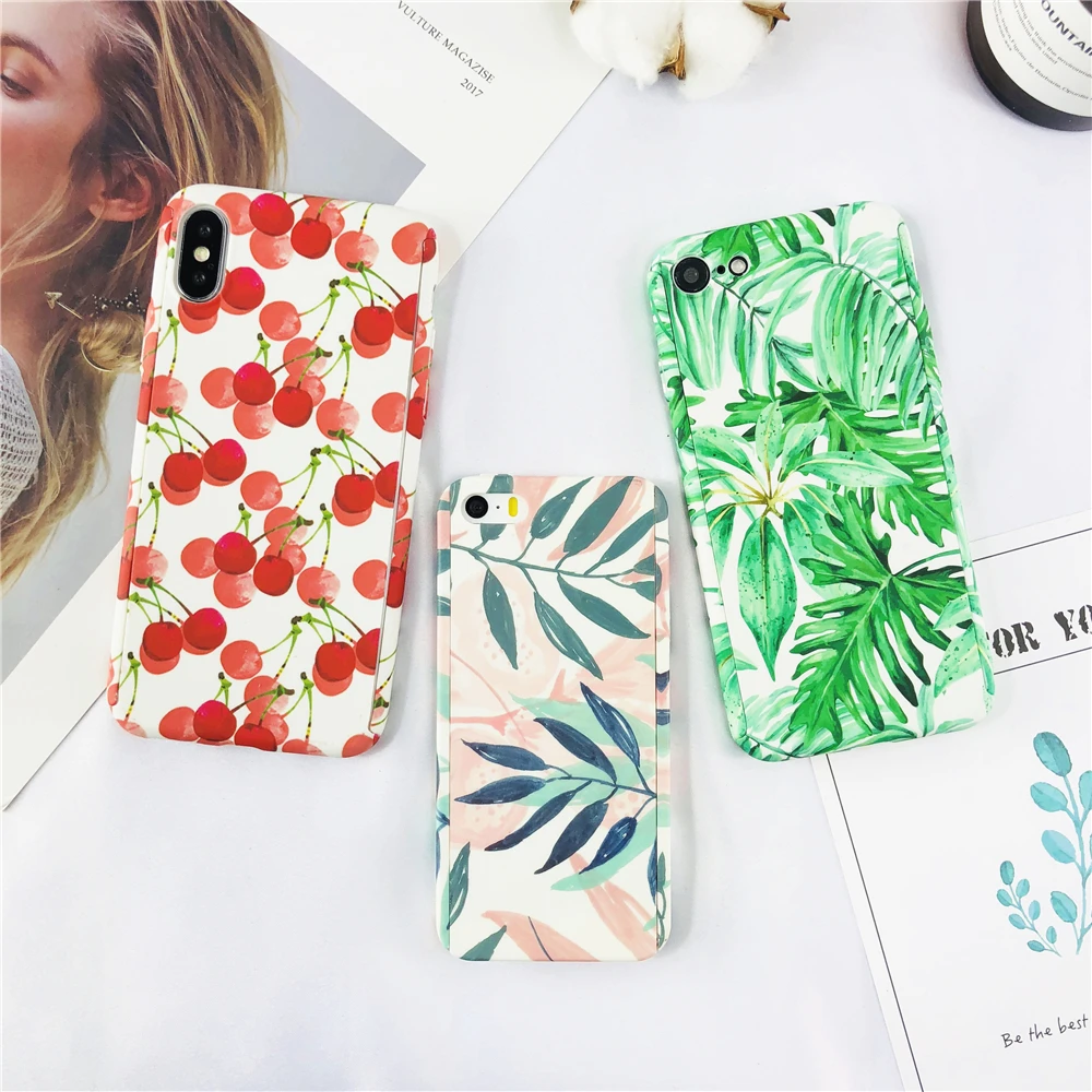 Girl Models Cases For IPhone 5 360 Degree Marble Stone Full Protective Phone 5s 5se Plant Leaf Hard Back Cover |