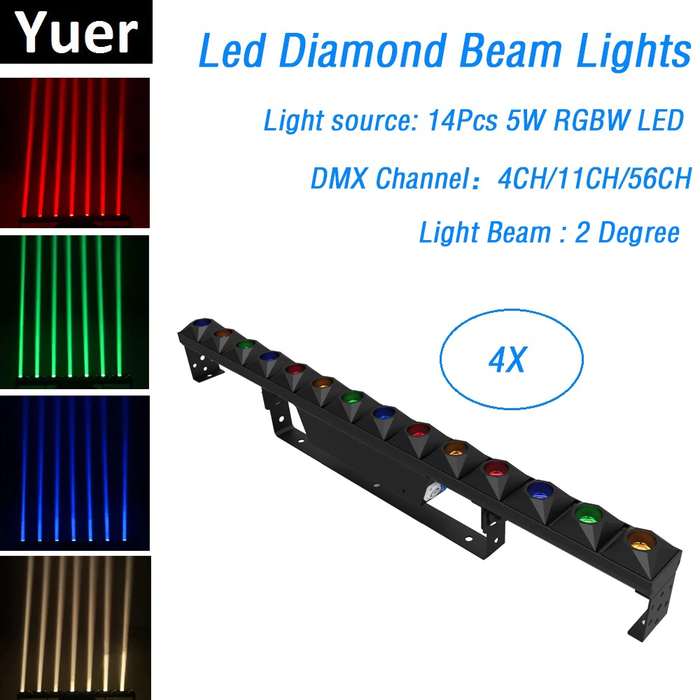 

4XLot Led Diamond Beam Lights 14X5W RGBW LED Wall Washer Lights DMX Line Bar Stage Lights Party Wedding Event Lighting Projector