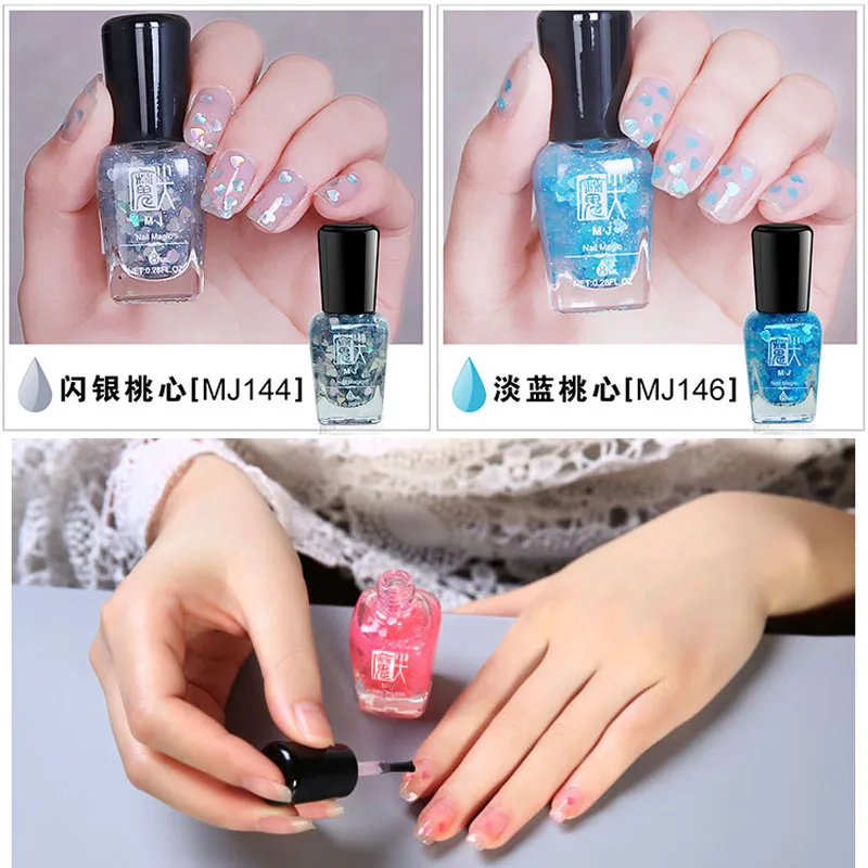 Прозрачный лак для ногтей с блестками 1 флакон 8 мл розовый фиолетовый цветком и