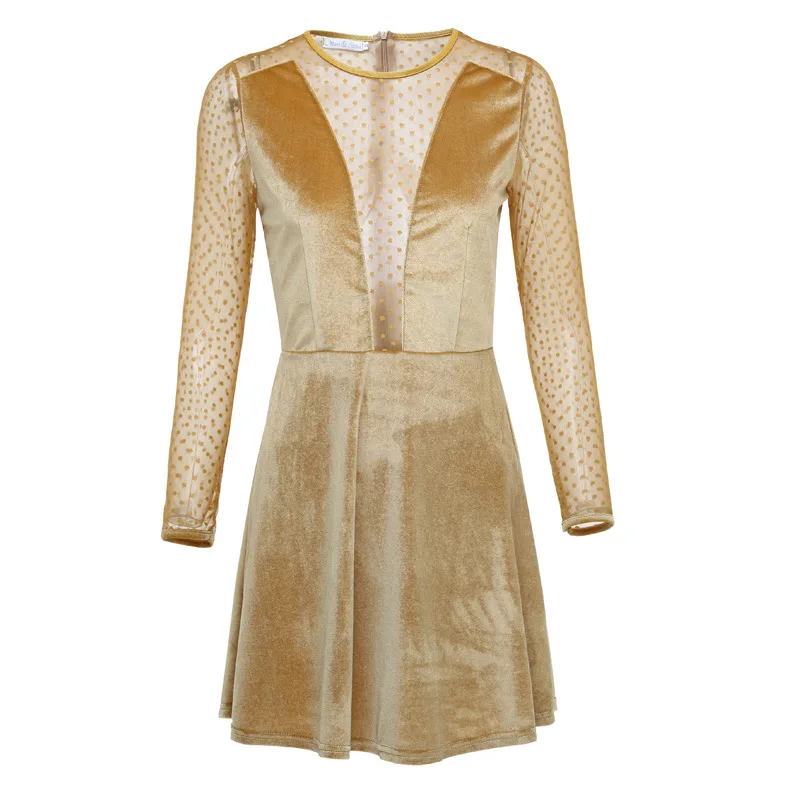 2017 новые модные женские пикантные перспектива бархатное платье с длинными