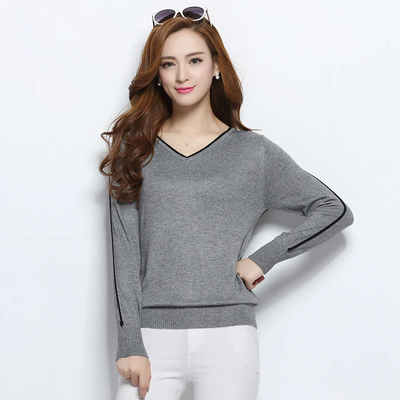

Snaoutofit New Women's Fashion Cashmere Sweater Spring Autumn Long-Sleeved V-Neck Short Paragraph Slim Knit Knitted Top Wild