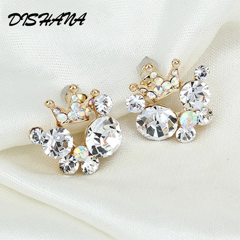 

Vintage Crown Design Stud Earrings for Women jewelry Gold-color Fashion Jewelry Accessory Crystal Earring New Hot(E0068)