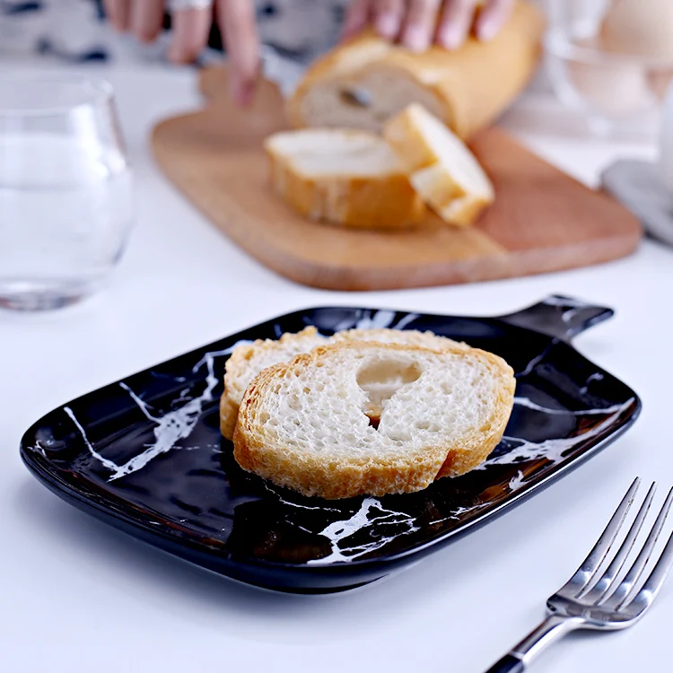 Черная тарелка посуда кухонная Мраморная зернистая поднос для еды простой декор