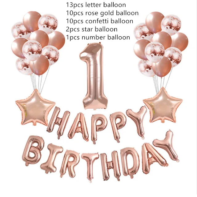 1 Years old Розовое золото и цифрами 1, 2, 16 18 21 30 40 50 60 70, 80, 90 лет, пижама-комбинезон для детей с днем рождения воздушные шары День рождения вечерние Decora - Цвет: 1 Years old