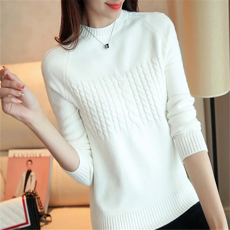 Autumn and winter new large size women's sweater round neck long-sleeved knitting women bottom pullover top K0754 | Женская одежда