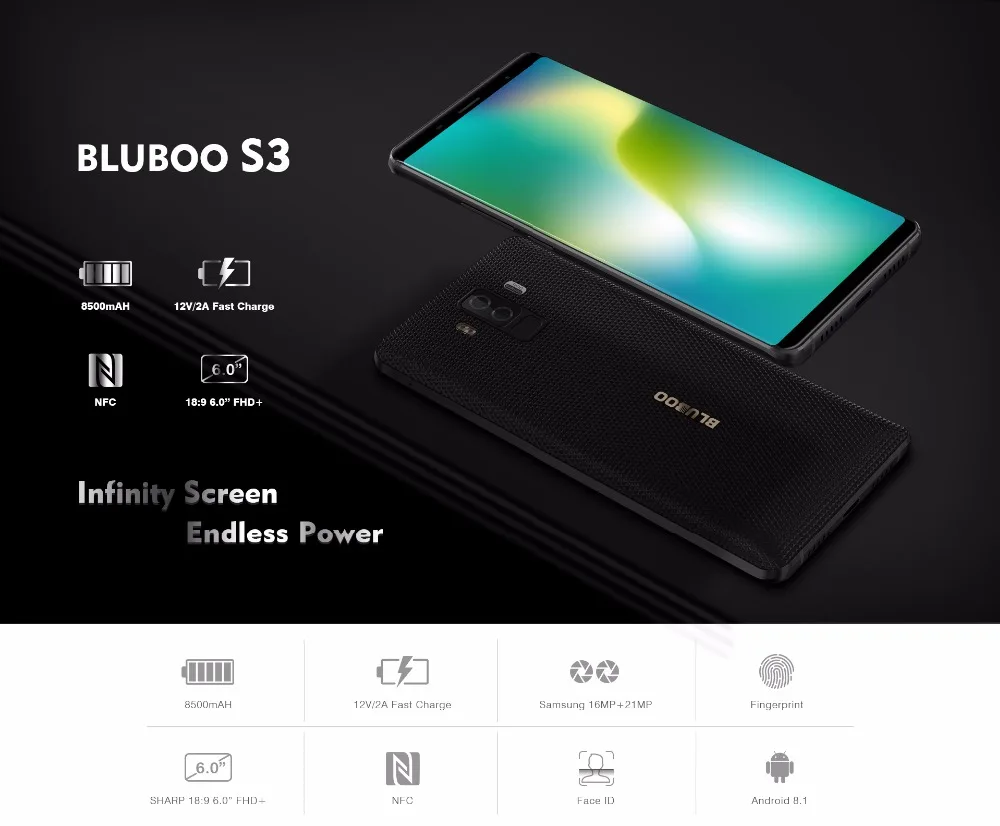 BLUBOO S3 18:9 FHD + смартфон 6 0 ''mtk6750t восемь ядер 4 ГБ Оперативная память 64 Встроенная