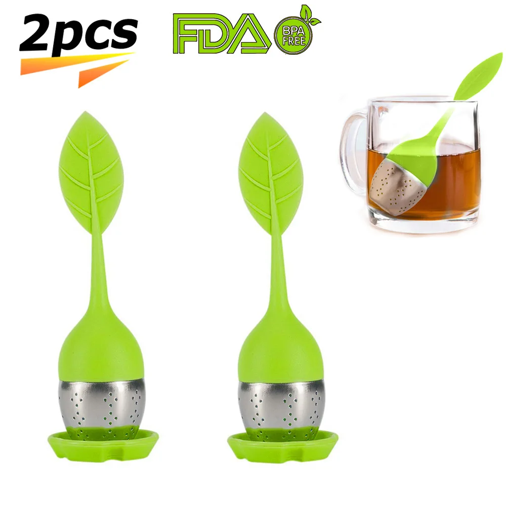 

2pcs Silicone Tea Infuser Stainless Steel Strainer Loose Leaf Herbal Tea Steeper with Drip Tray