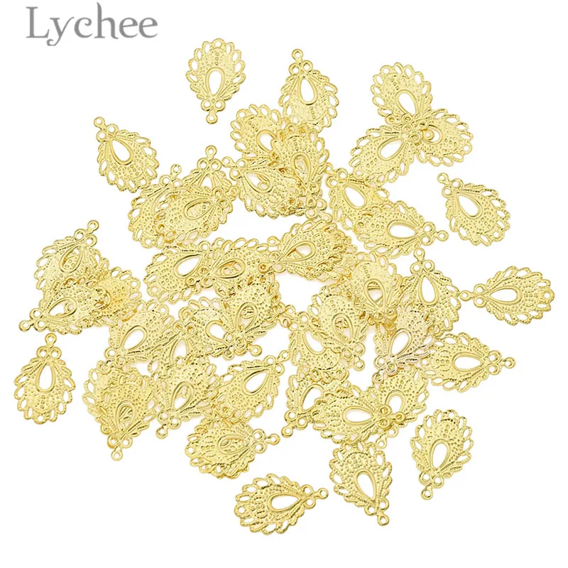 Lychee срок службы 50 шт. перо в форме филигранные цветы ломтик из полотого металла