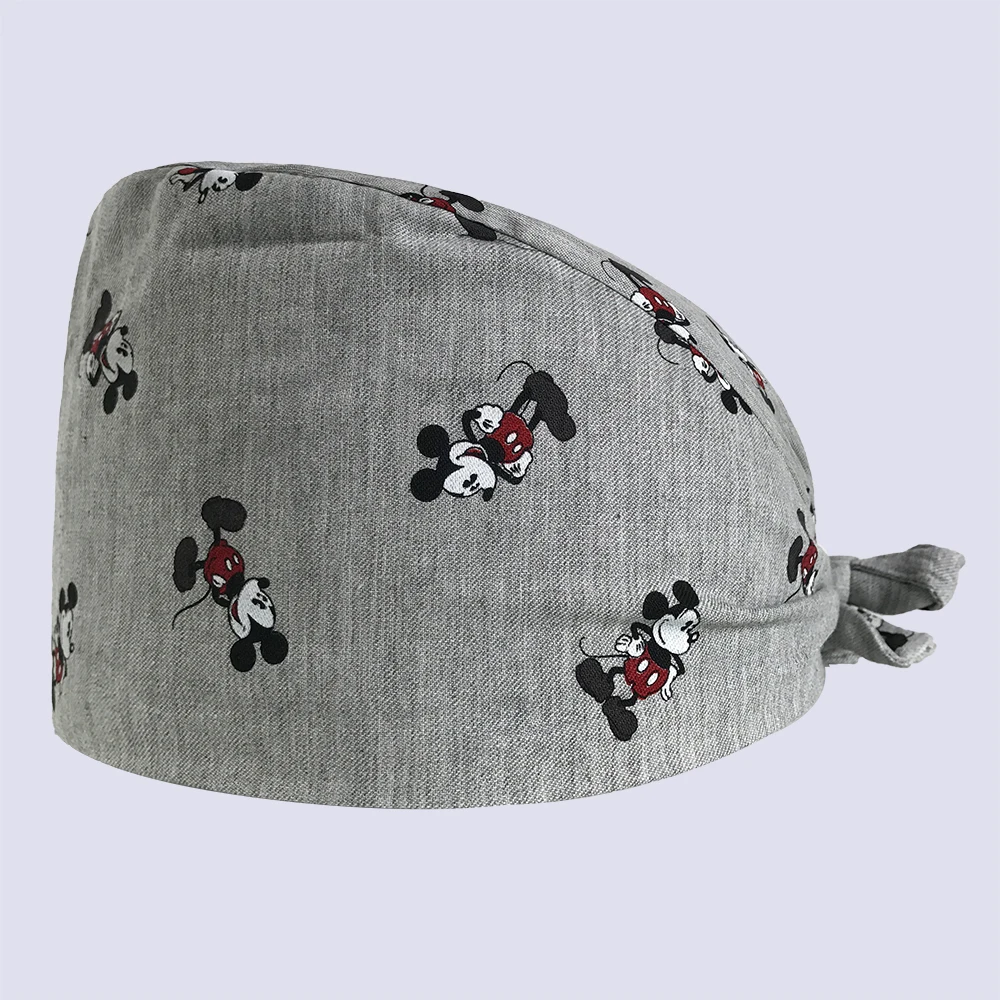 Viaoli new Cotton Scrub Caps for Women and men Hospital Medical Hats Print cat in Black Tieback Elastic Section Surgical Caps - Цвет: hat