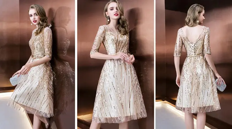 Новое поступление, вечерние платья для выпускного вечера vestido de noiva sereia, вечернее платье de soiree, узкое Золотое платье с короткими рукавами и блестками