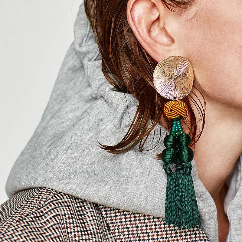 BOHO Braided PomPom Rope Knot Long Tassel Earrings Vintage Handmade Ethnic Chinese Fringes Balls For Women brincos | Украшения и
