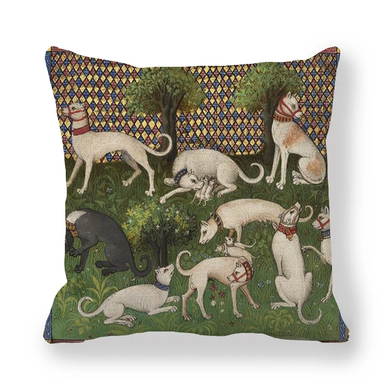 12 45cm*45cm medieval greyhound and Royal Hunt linen/cotton throw pillow covers couch cushion cover home decor pillow - Цвет: 12