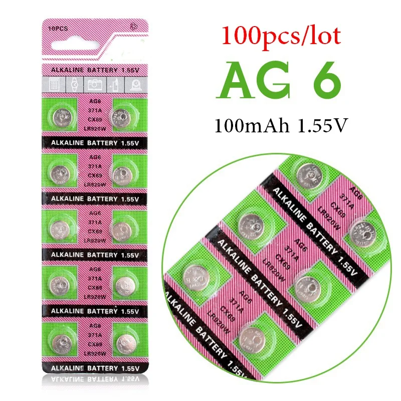 Cncool 100 шт./лот SR69 SR920 щелочной аккумулятор Батарея AG6 LR920 171 371A мА/ч 1 55 v-образная