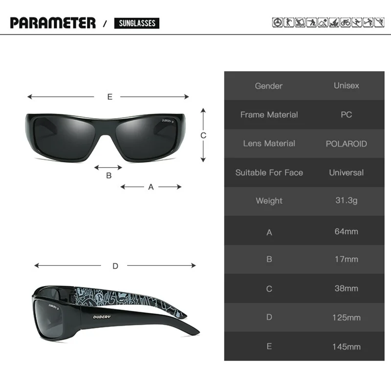 Солнцезащитные очки DUBERY мужские спортивные поляризационные зеркальные