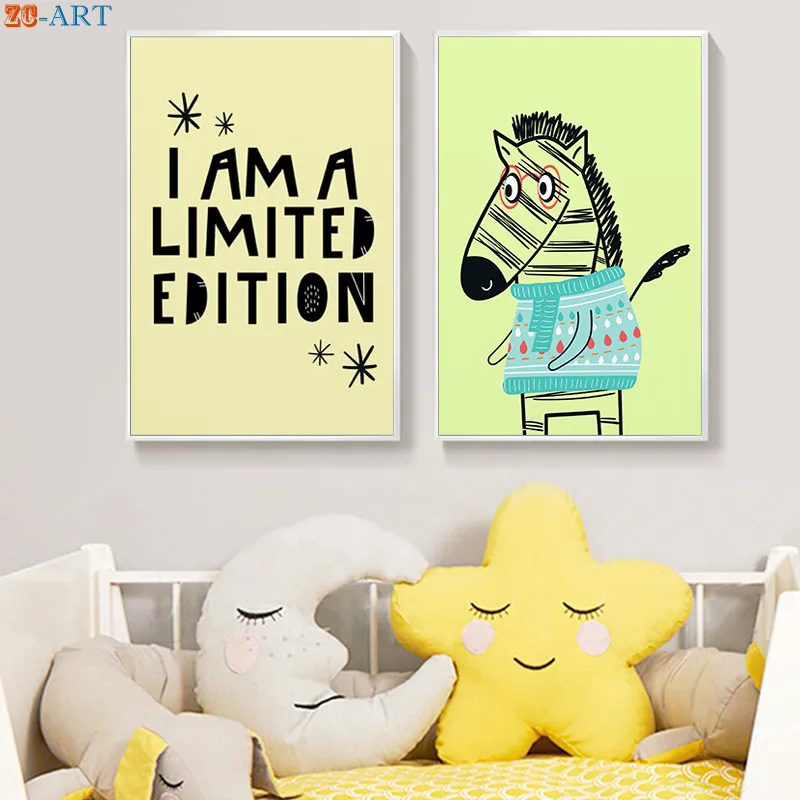 Печатный рисунок зебры медведя постер из мультфильма Картина на холсте синий