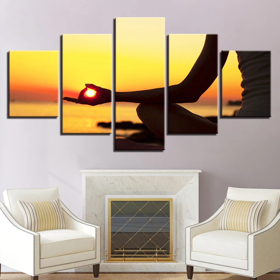 HD печатает фотографии Wall Art Рамки Гостиная домашний Декор 5 шт. закат Приморский