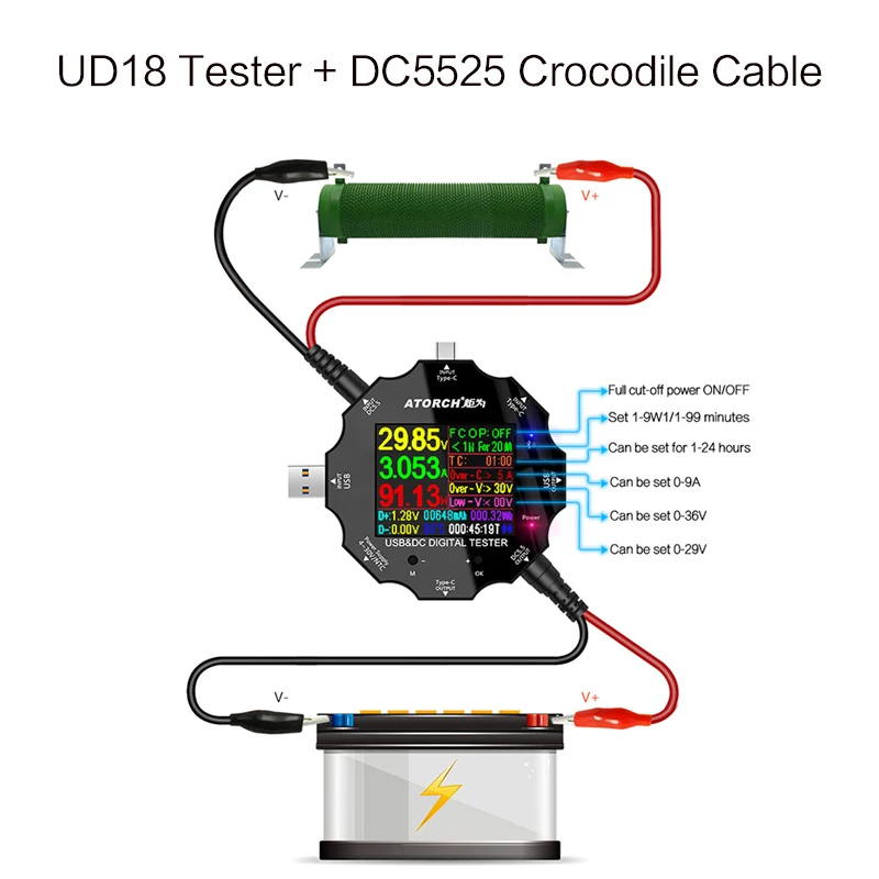 add dc5525 DC5.5 USB3.0 Тип-C тестер 6-Bit Высокая точность цифровой PD3.0 Вольтметр Амперметр Дисплей power bank метр для е-тестовая прикладная программа - Цвет: add dc5525
