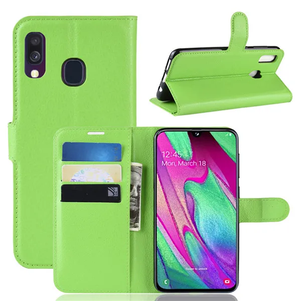 Зеленый Для samsung Galaxy A40 Флип кожаный бумажник чехол держатель для карт Телефон Coque черный чехол-книжка для samsung Galaxy A40 Сумки на a40 a 40 - Цвет: Зеленый