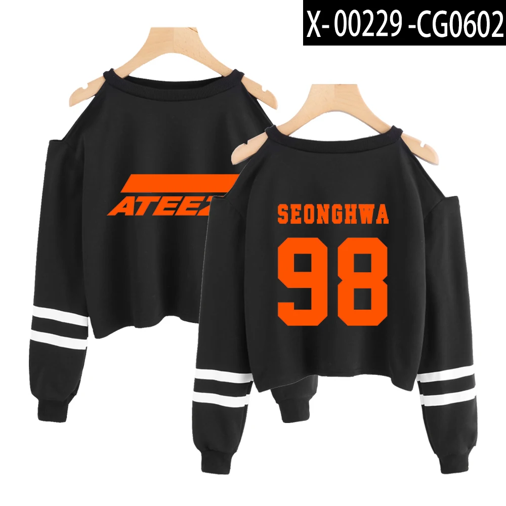 ATEEZ kpop Толстовка Короткая Толстовка с открытыми плечами модная короткая Сексуальная Хип-хоп kpop пуловер укороченный худи для женщин сексуальная - Цвет: C