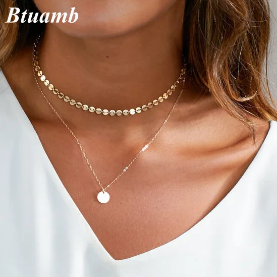 Btuamb горячая Распродажа Двойная Цепочка Ожерелья Панк круглая цепочка с