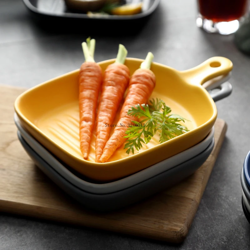 Nordic home oven dish baking tray Creative with handle ceramic dish barbecue deep dish kitchen tableware