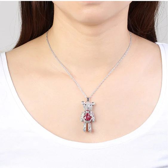 Красочные с украшением в виде кристаллов медальон медведя Ожерелье для женщин