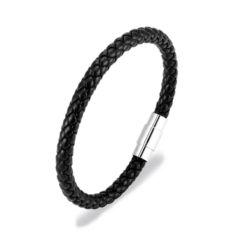 width 6mm MKENDN мужские кожаные браслеты черный плетеный веревочный браслет-цепочка для мужчин застежка из нержавеющей стали мужские ювелирные изделия Прямая поставка - Окраска металла: width 6mm