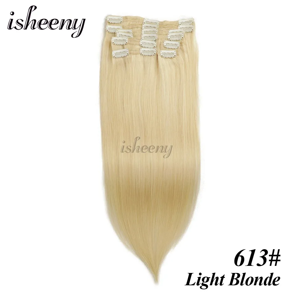 #613 Isheeny Remy(Реми), накладные волосы для наращивания 8 шт./компл. бесшовные натуральные человеческие волосы для наращивания на заколках, на всю голову, бразильский Однотонная одежда волосы на заколках - Цвет: #613