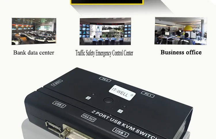 IT-well KVM переключатель 2 порта Авто VGA переключатель с USB консолью 1 комплект управления клавиатурой мыши 2 компьютера хосты с kvm-кабель