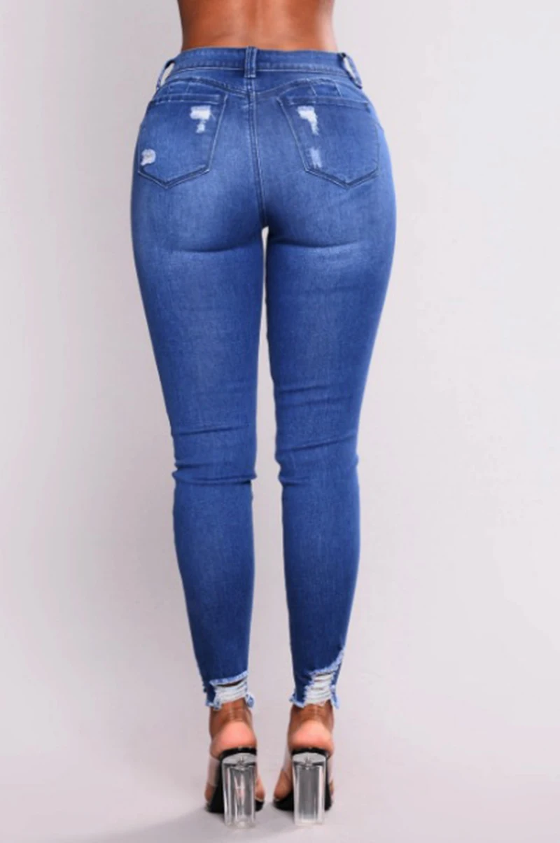 DROP SHIPPING ripped fashion Jeans Women Classic High Waist Skinny Pencil Blue Denim Pants solid Zipper washed women 3XL | Женская